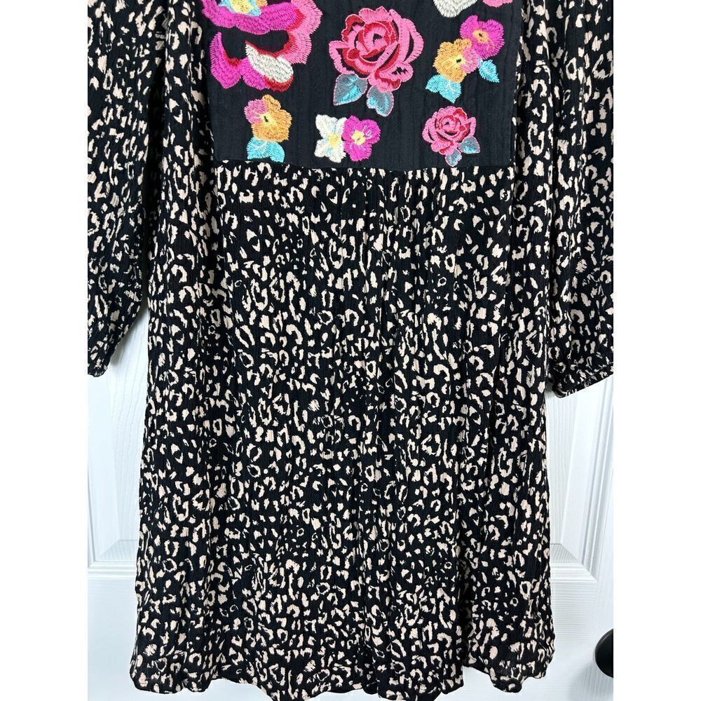 Savanna Jane Women Shirt Dress Black Size S Embroidered Animal Boho Swing E3 - Picture 7 of 12